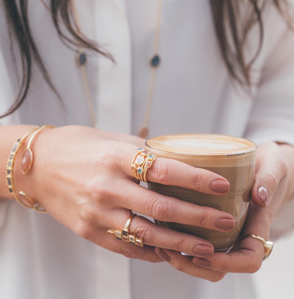 Entwined Gemstone Cocktail Ring with Green Onyx, Amethyst, Moonstone and Labradorite