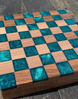 Walnut and teal resin chess board