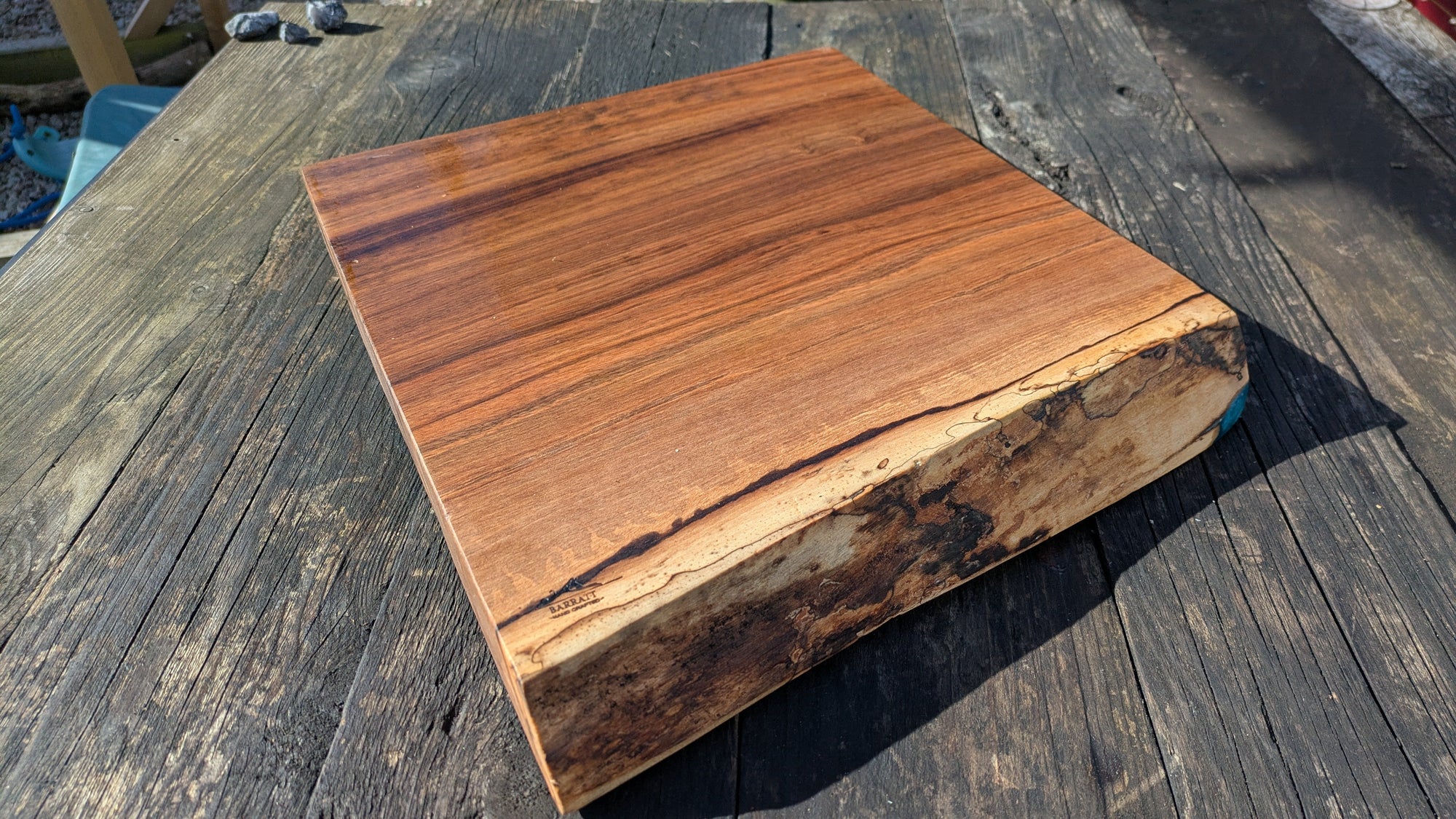 English Walnut Chopping Board 35cm x 36cm with Blue Resin Accent