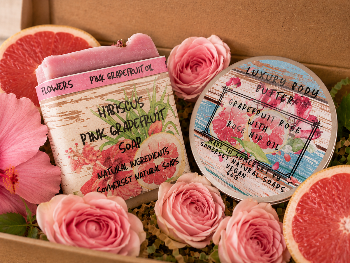 Gift set Luxury Body Butter Grapefruit Rose & Luxury Soap Hibiscus Pink Grapefruit