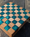 Walnut and teal resin chess board