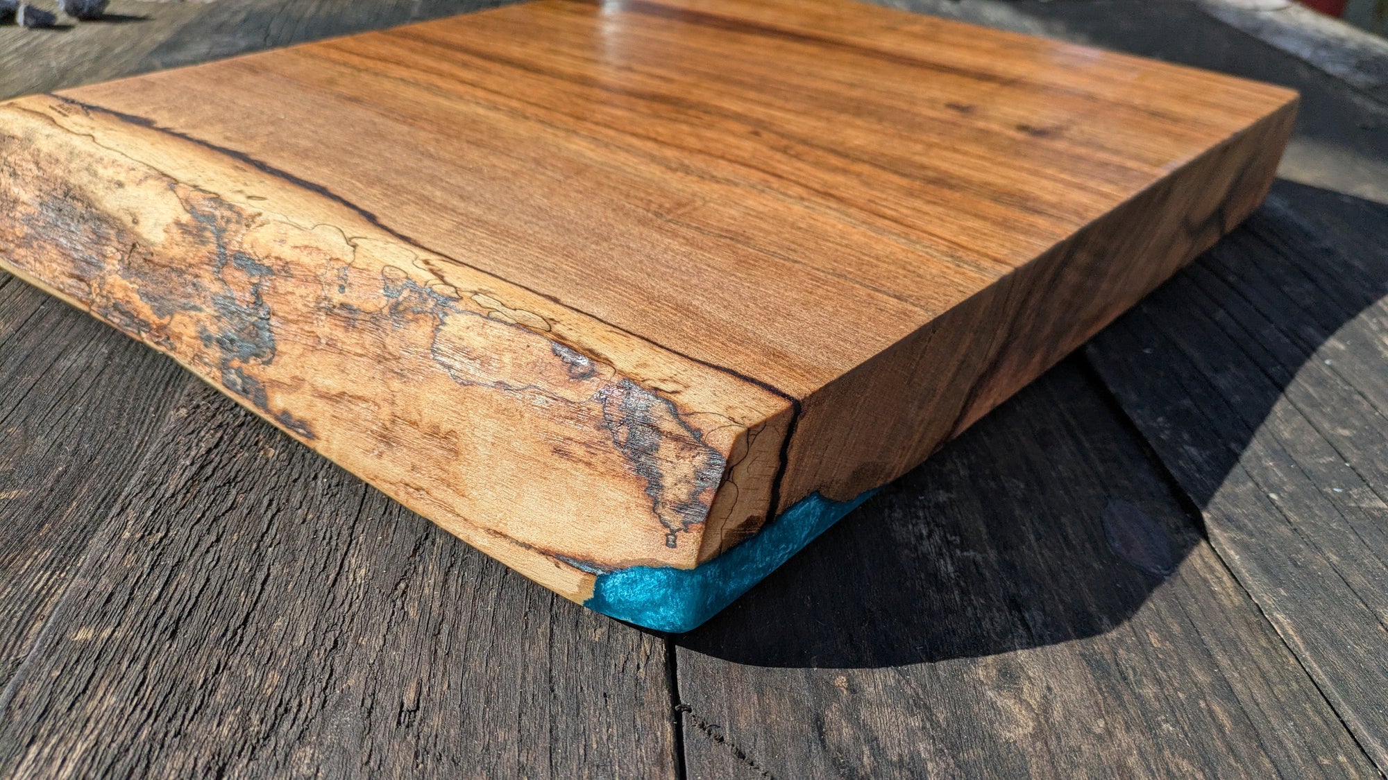 English Walnut Chopping Board 35cm x 36cm with Blue Resin Accent