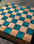 Walnut and teal resin chess board