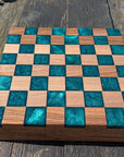 Walnut and teal resin chess board