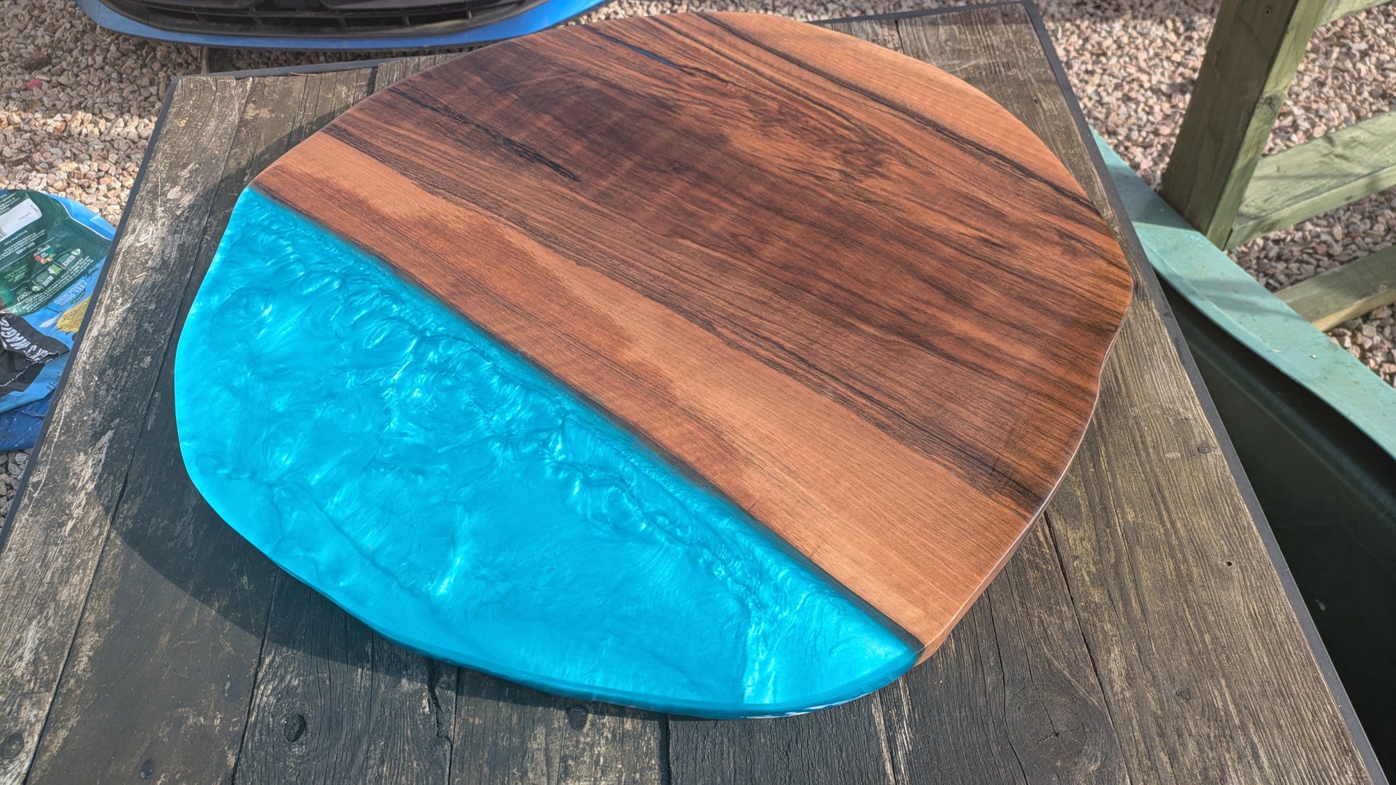 English Walnut and Blue Resin Coffee Table