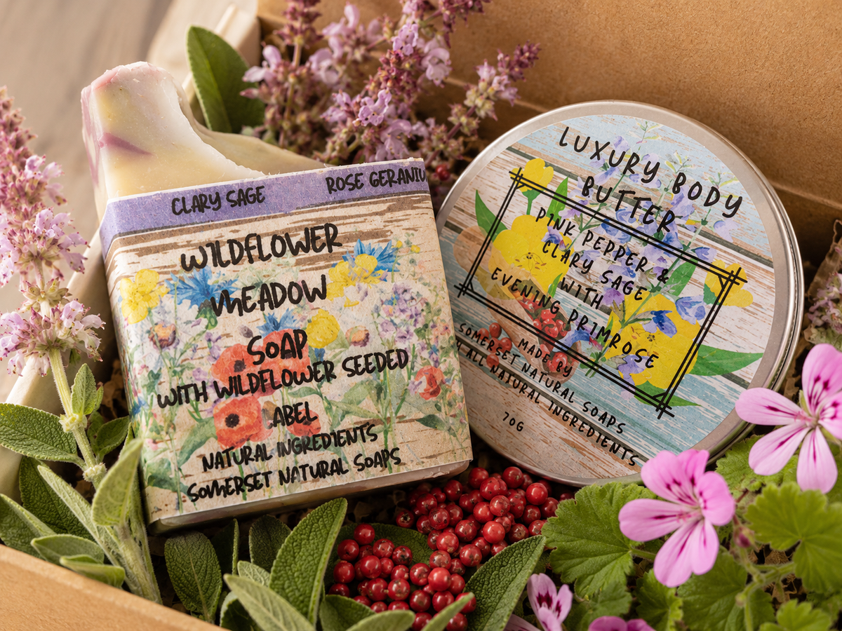 Gift set Luxury Body Butter Clary Sage & Pink Pepper & Wildflower Meadow Vegan Soap