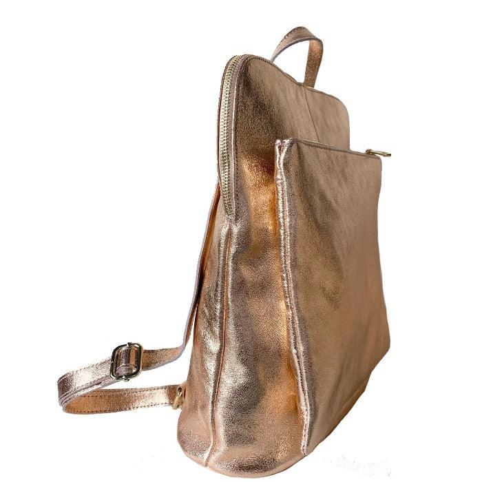 Rose Gold Convertible Leather Backpack – Stylish &amp; Versatile by Sostter at brixbailey.com