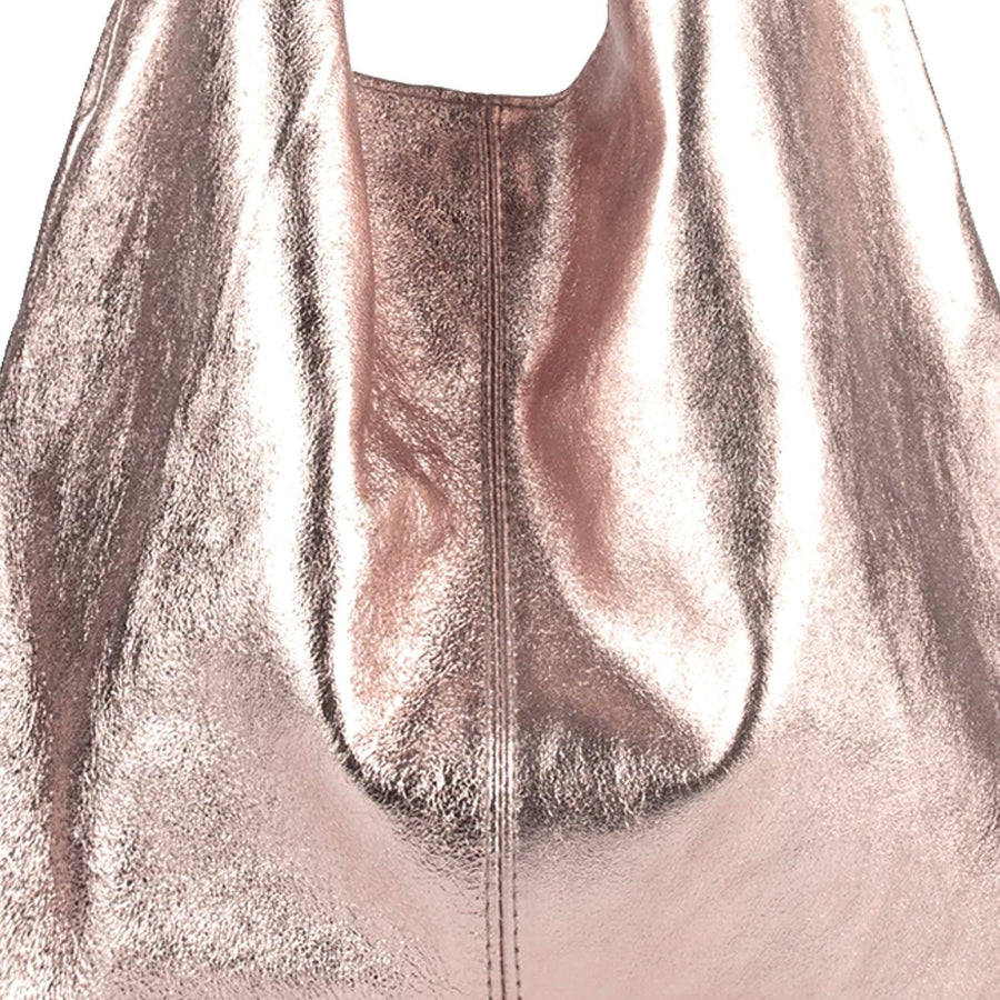 Rose Gold Metallic Leather Hobo Shoulder Bag - Brix + Bailey