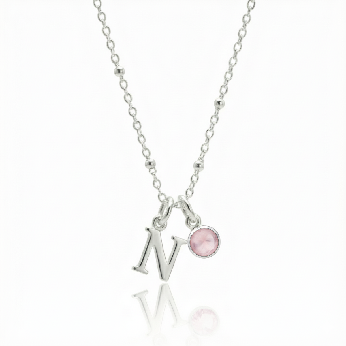 Initial &amp; October Birthstone Necklace | Personalised Rose Quartz Gift