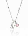 Initial & October Birthstone Necklace | Personalised Rose Quartz Gift