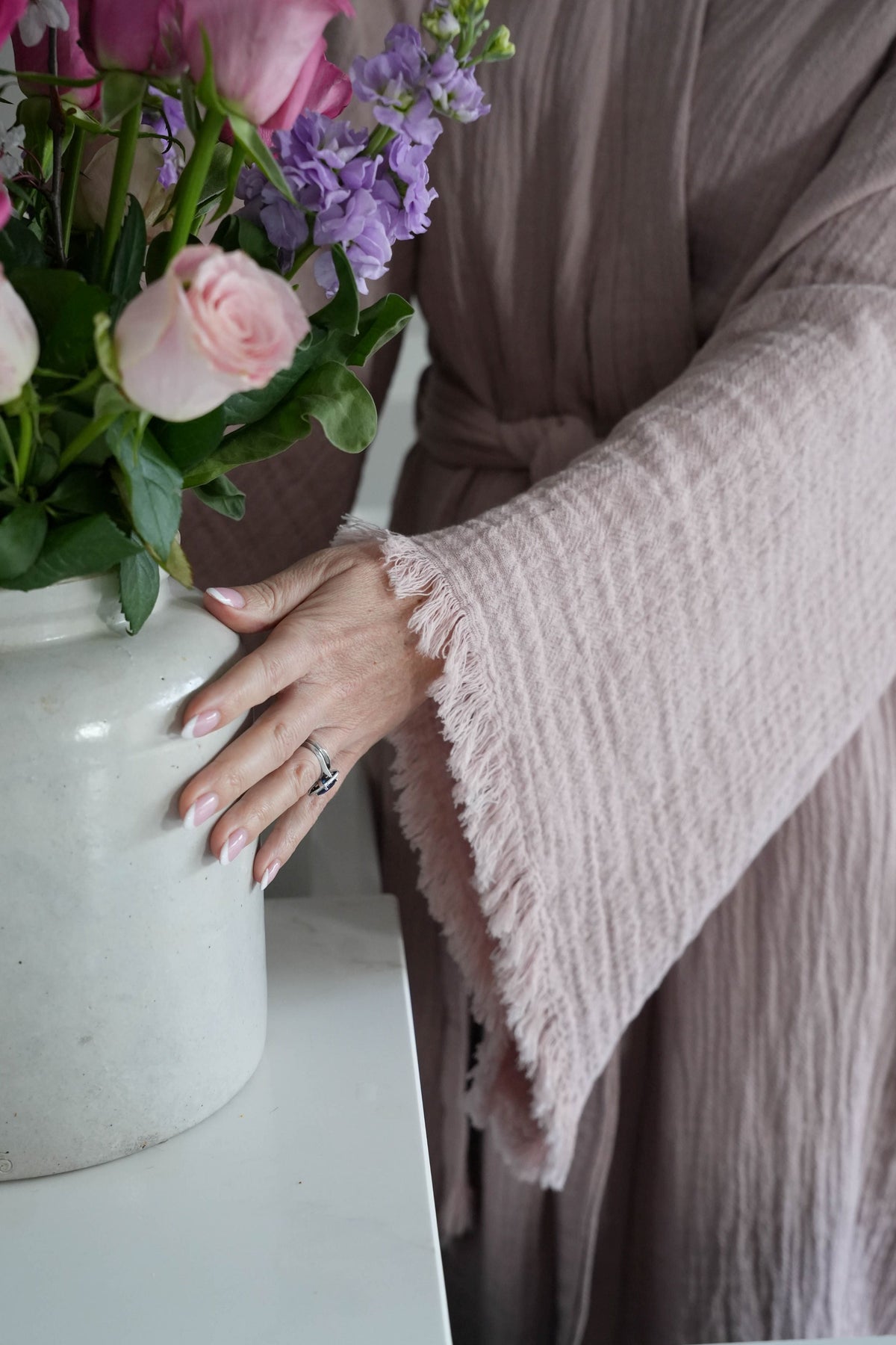 The Dusky Rose Cloud Organic Cotton Robe: Long