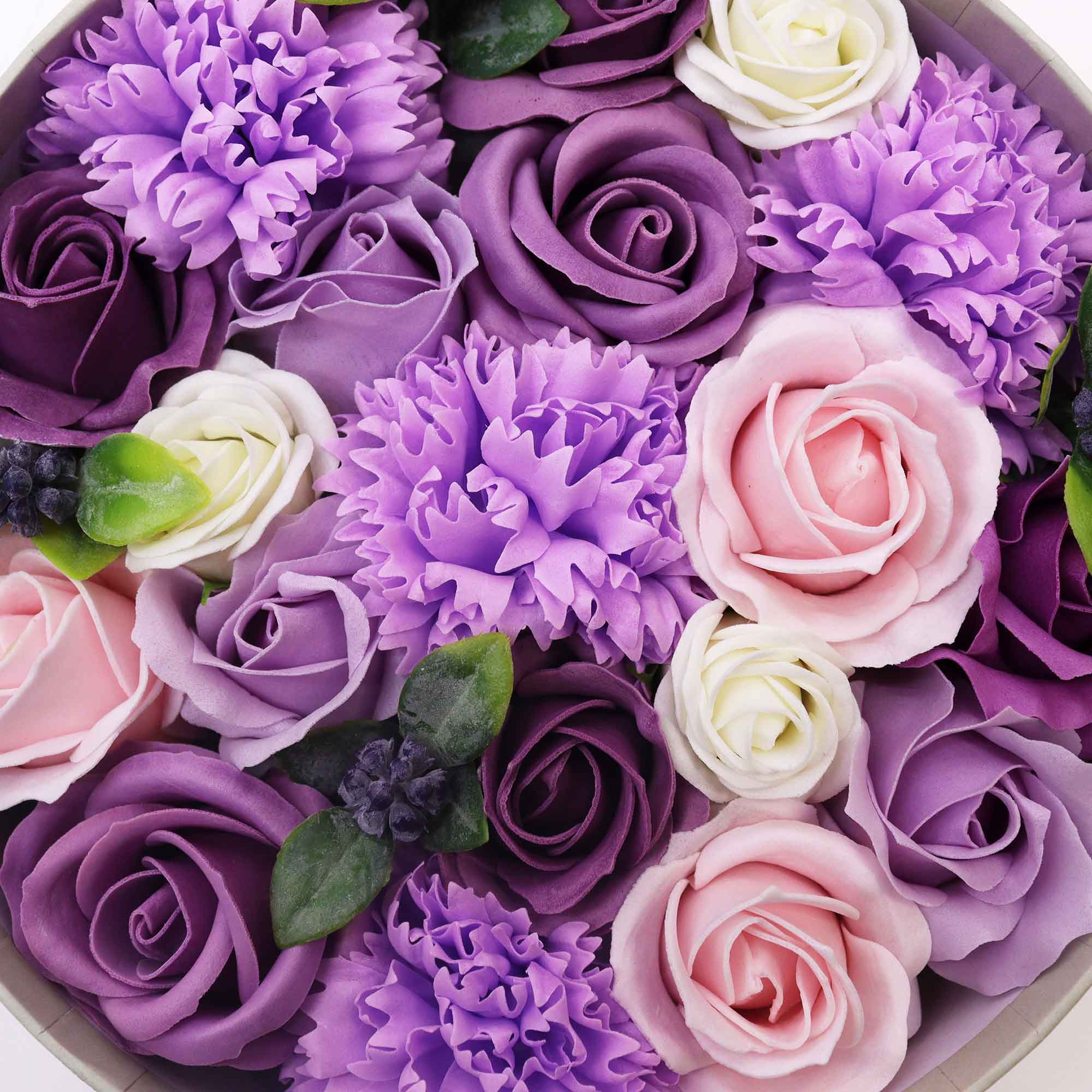 Round Box - Lavender Rose &amp; Carnation Soap Flowers