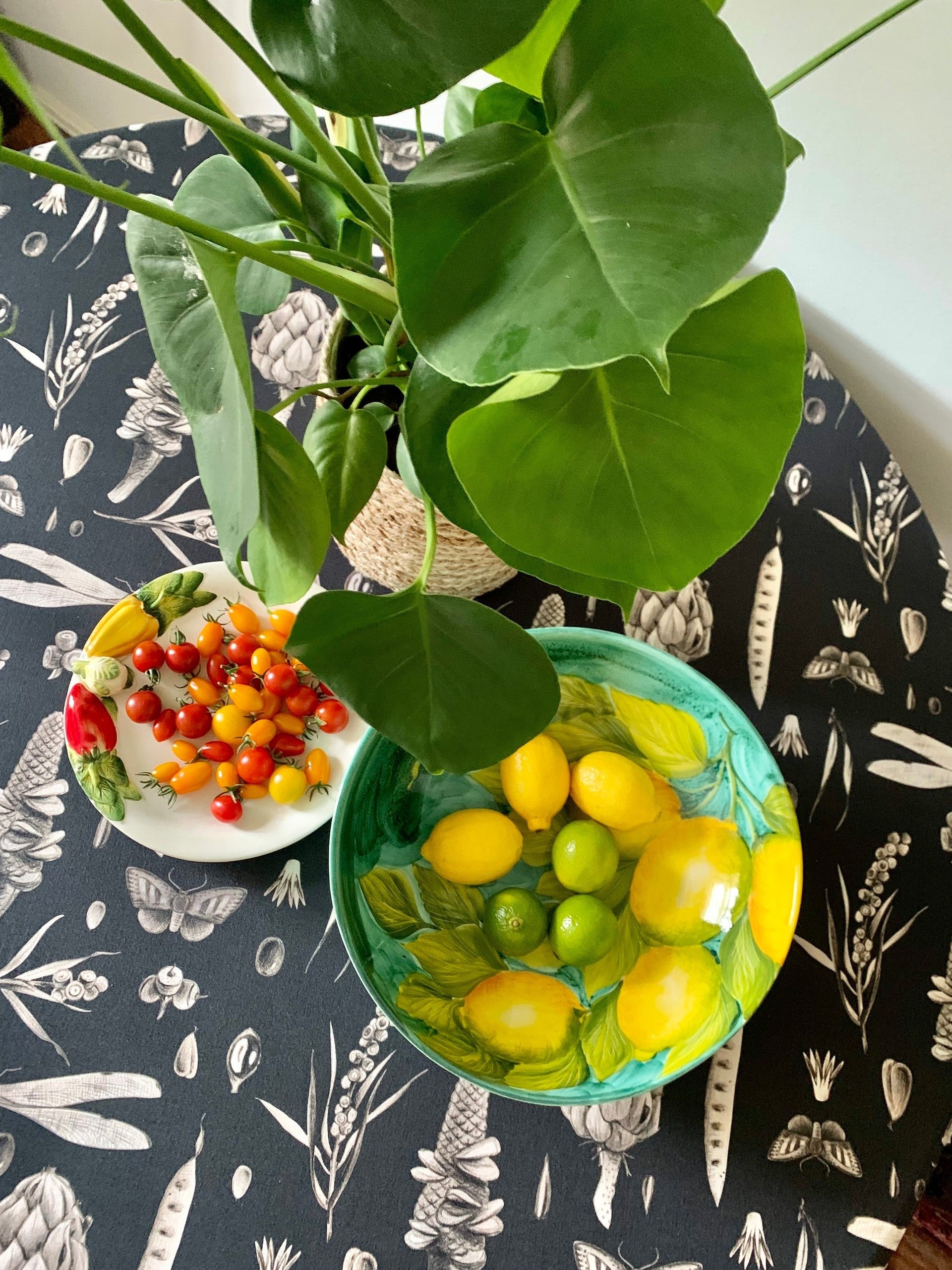 Round Cotton Tablecloth in Seeds Carbon Print