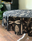 Round Cotton Tablecloth in Seeds Carbon Print