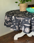 Round Cotton Tablecloth in Seeds Carbon Print