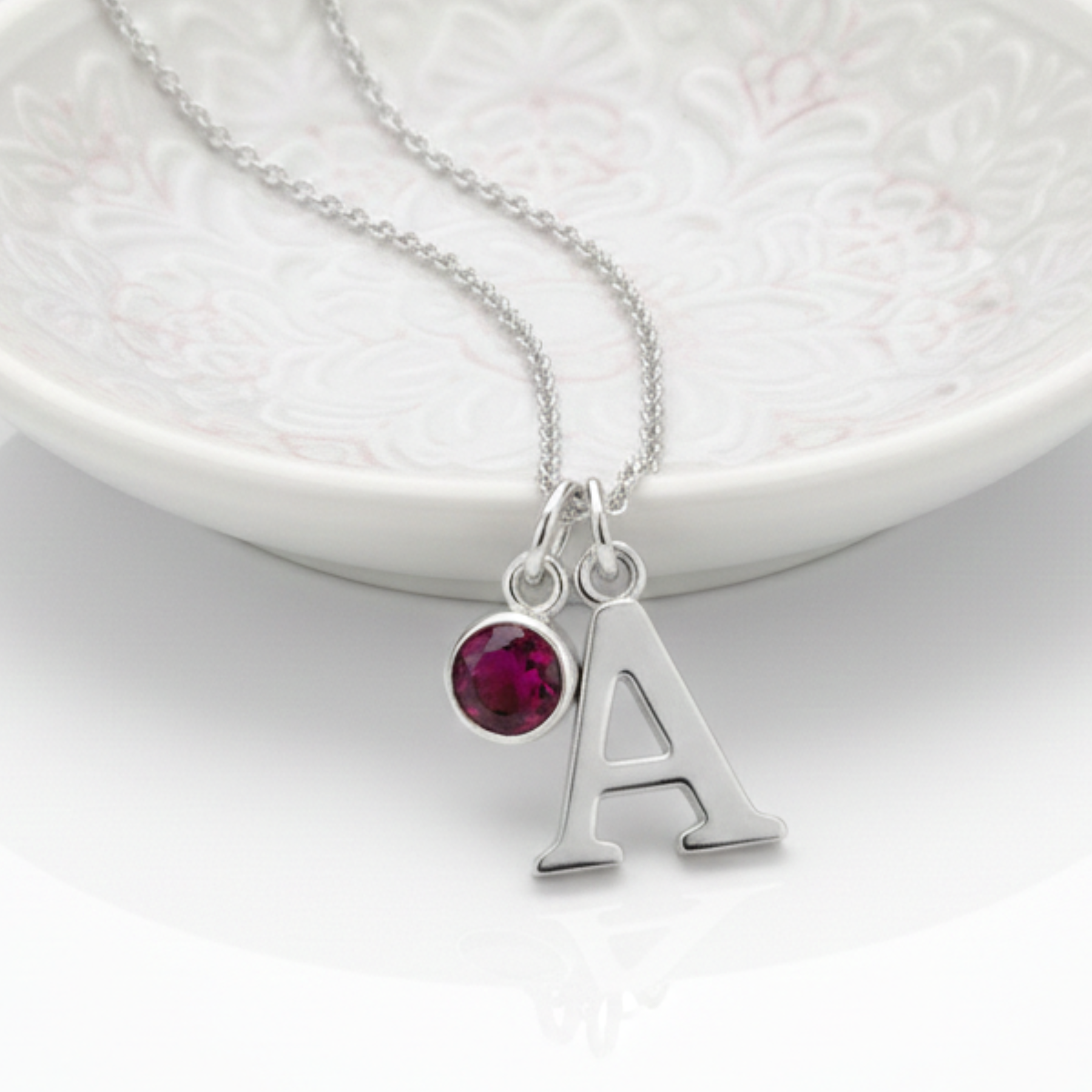Initial Letter &amp; Birthstone Charm Necklace