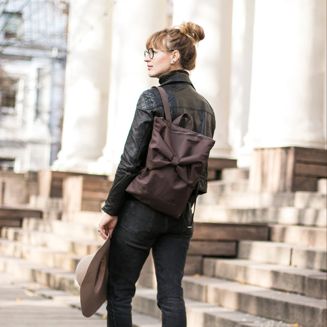 Waterproof Brown Backpack with Statement Bow