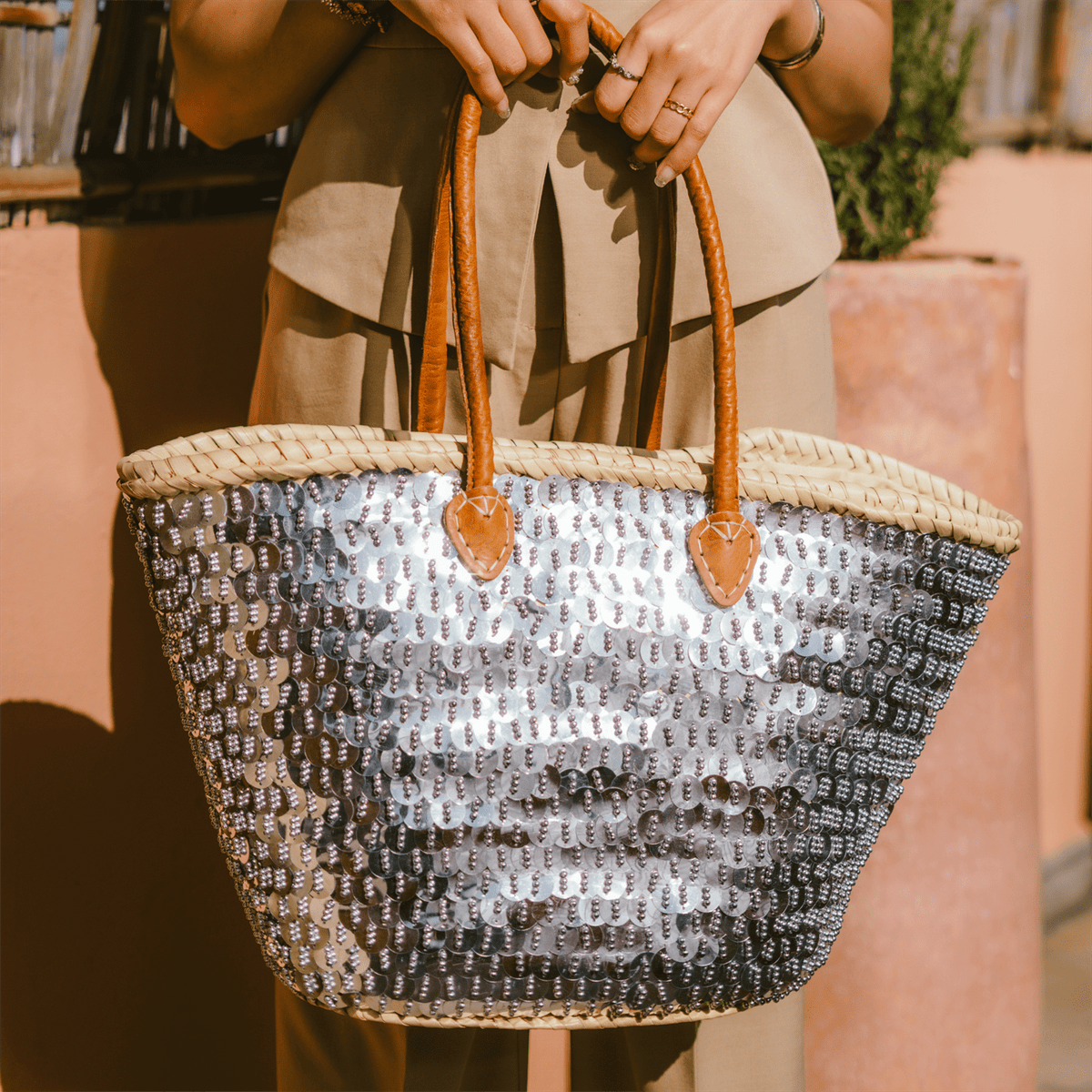 Shoulder Bag of Wicker Shine