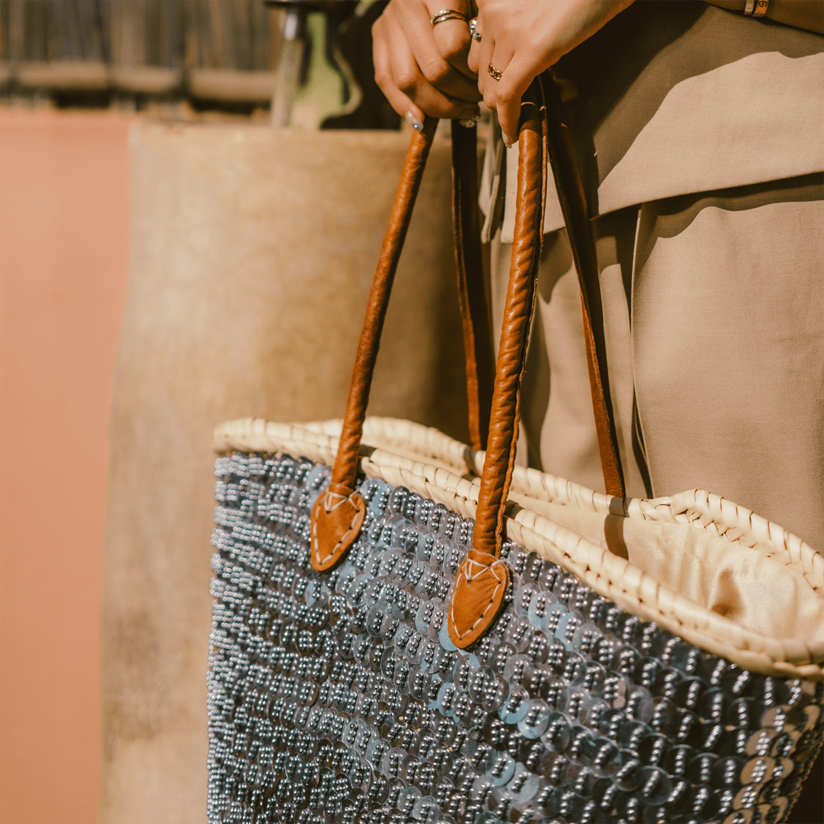Shoulder Bag of Wicker Shine