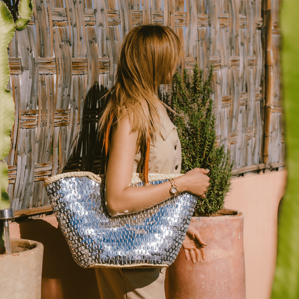 Shoulder Bag of Wicker Shine