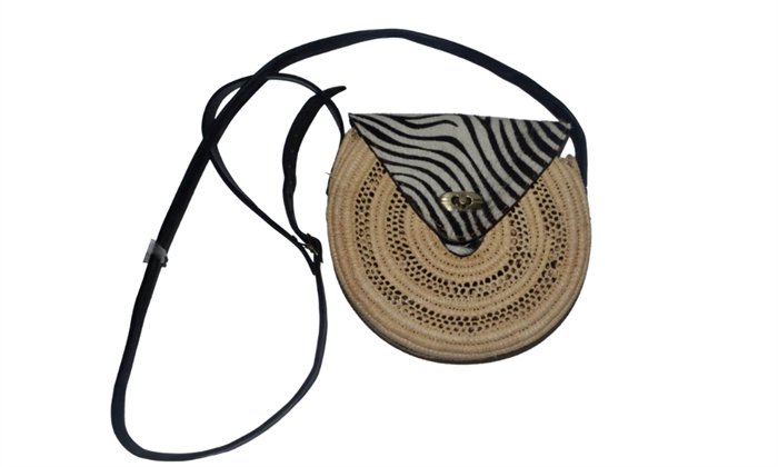 Round Bag of raffia Zebra