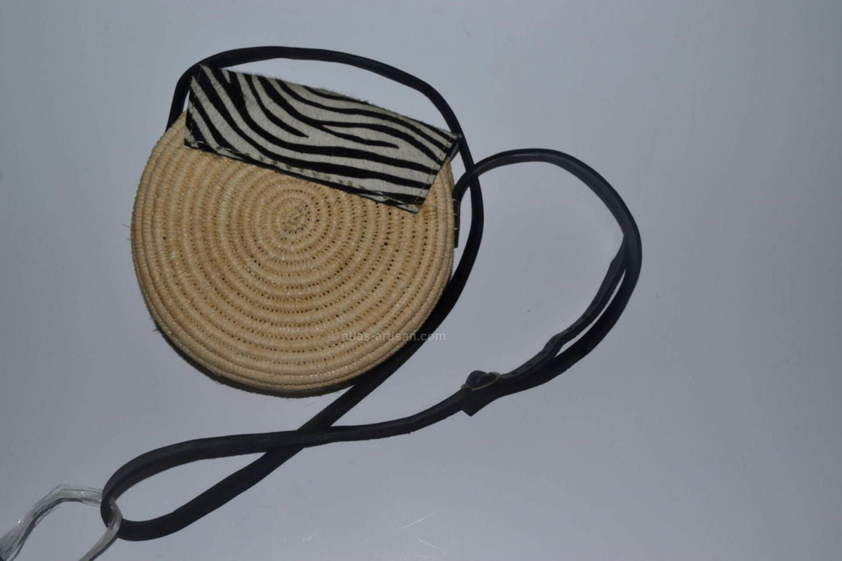 Round Bag of raffia Zebra