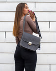 Natural Leather Saddle Bag Large – Grey