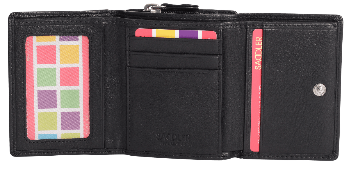 SADDLER CARLA Handmade Leather Compact Trifold Purse – RFID Protected | 5 Card Slots, ID Window &amp; Zipped Coin Pocket | Gift Boxed
