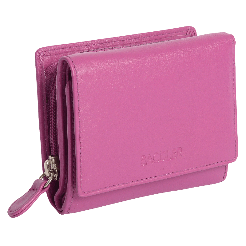 SADDLER CARLA Handmade Leather Compact Trifold Purse – RFID Protected | 5 Card Slots, ID Window &amp; Zipped Coin Pocket | Gift Boxed