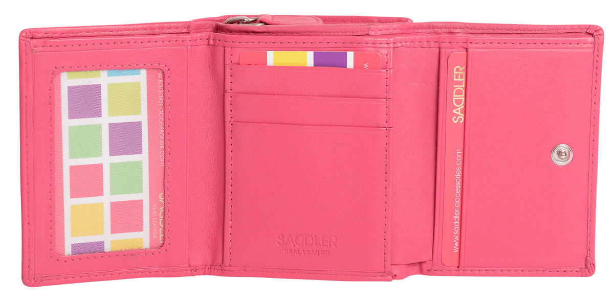 SADDLER CARLA Handmade Leather Compact Trifold Purse – RFID Protected | 5 Card Slots, ID Window &amp; Zipped Coin Pocket | Gift Boxed