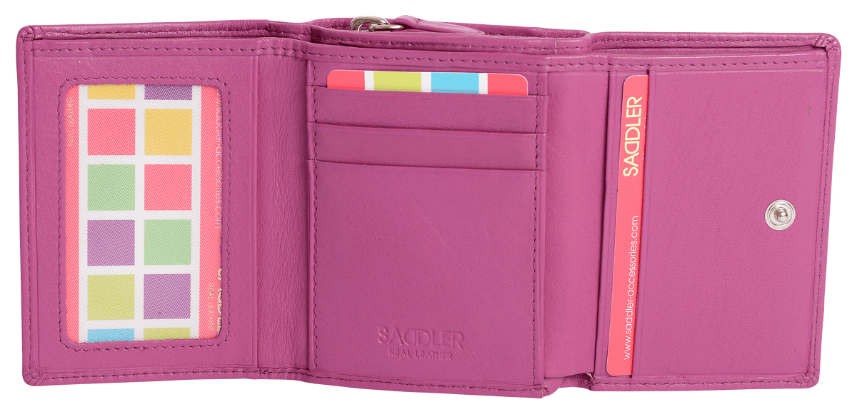 SADDLER CARLA Handmade Leather Compact Trifold Purse – RFID Protected | 5 Card Slots, ID Window &amp; Zipped Coin Pocket | Gift Boxed