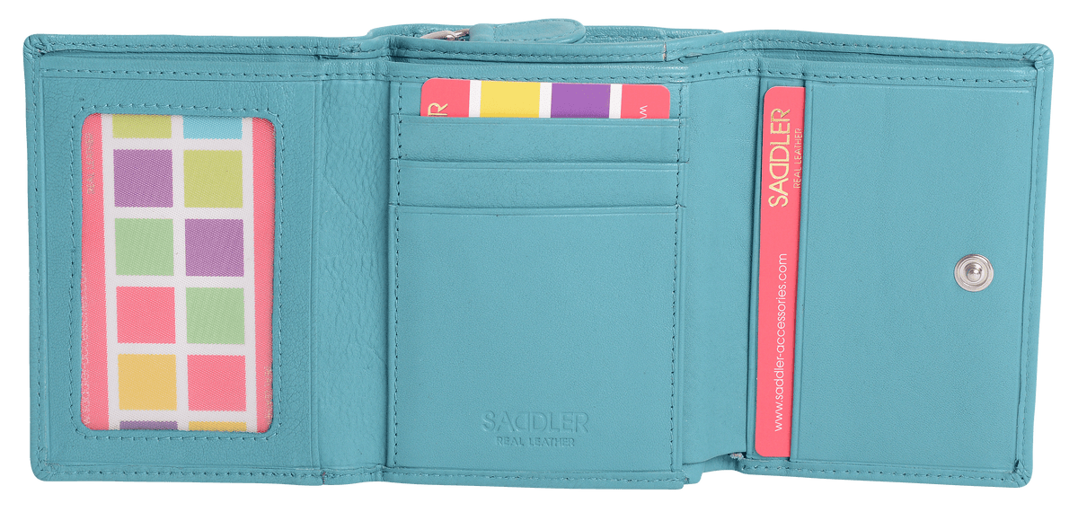 SADDLER CARLA Handmade Leather Compact Trifold Purse – RFID Protected | 5 Card Slots, ID Window &amp; Zipped Coin Pocket | Gift Boxed