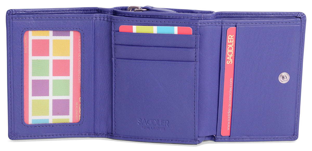 SADDLER CARLA Handmade Leather Compact Trifold Purse – RFID Protected | 5 Card Slots, ID Window &amp; Zipped Coin Pocket | Gift Boxed