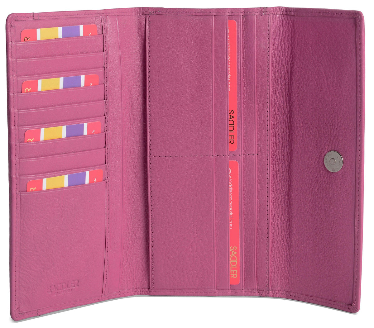 SADDLER CLAIRE Long Leather Trifold Purse - 18 Card Slots, Dual Zip Pockets, and Note Sections - RFID Protected