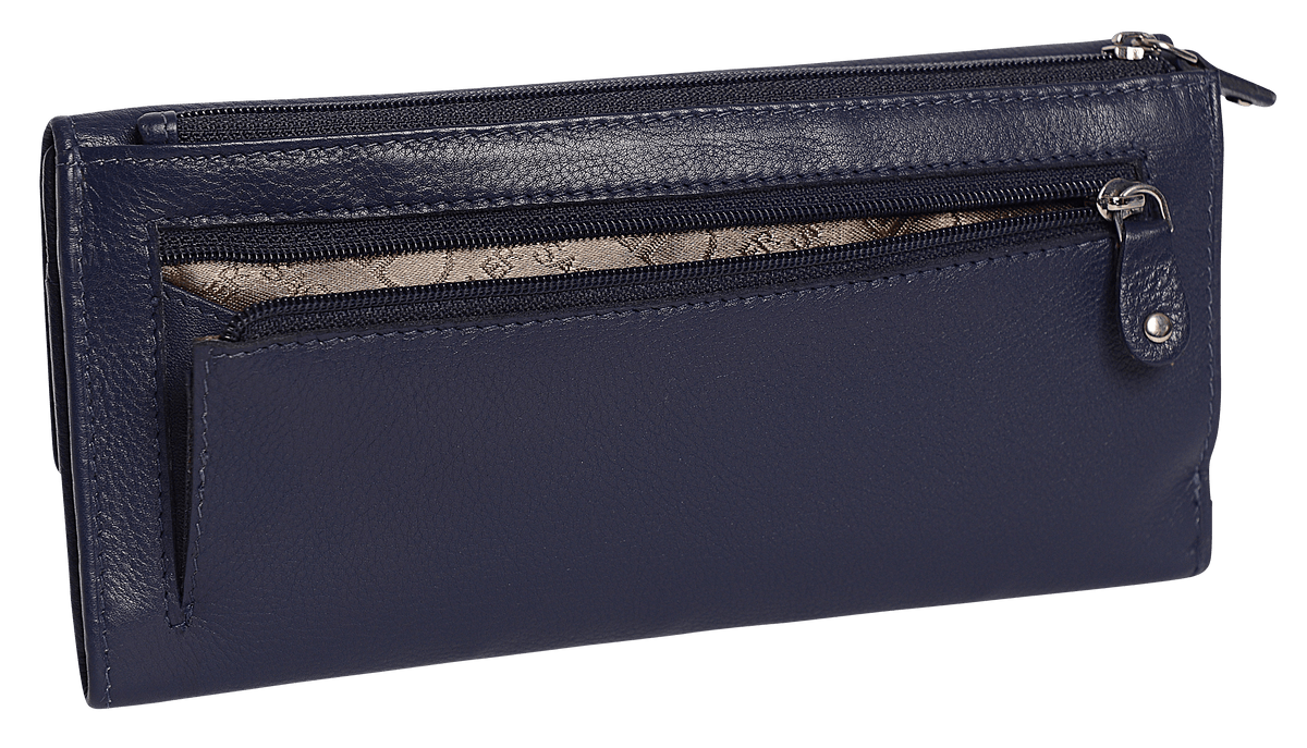 SADDLER CLAIRE Long Leather Trifold Purse - 18 Card Slots, Dual Zip Pockets, and Note Sections - RFID Protected