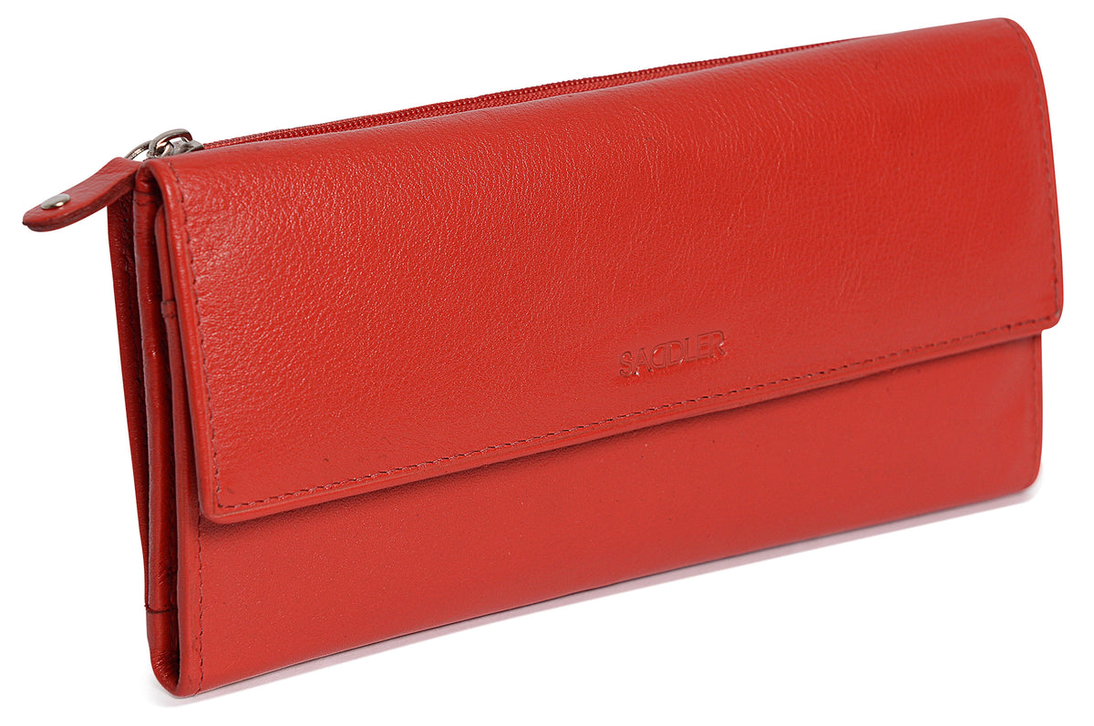 SADDLER CLAIRE Long Leather Trifold Purse - 18 Card Slots, Dual Zip Pockets, and Note Sections - RFID Protected
