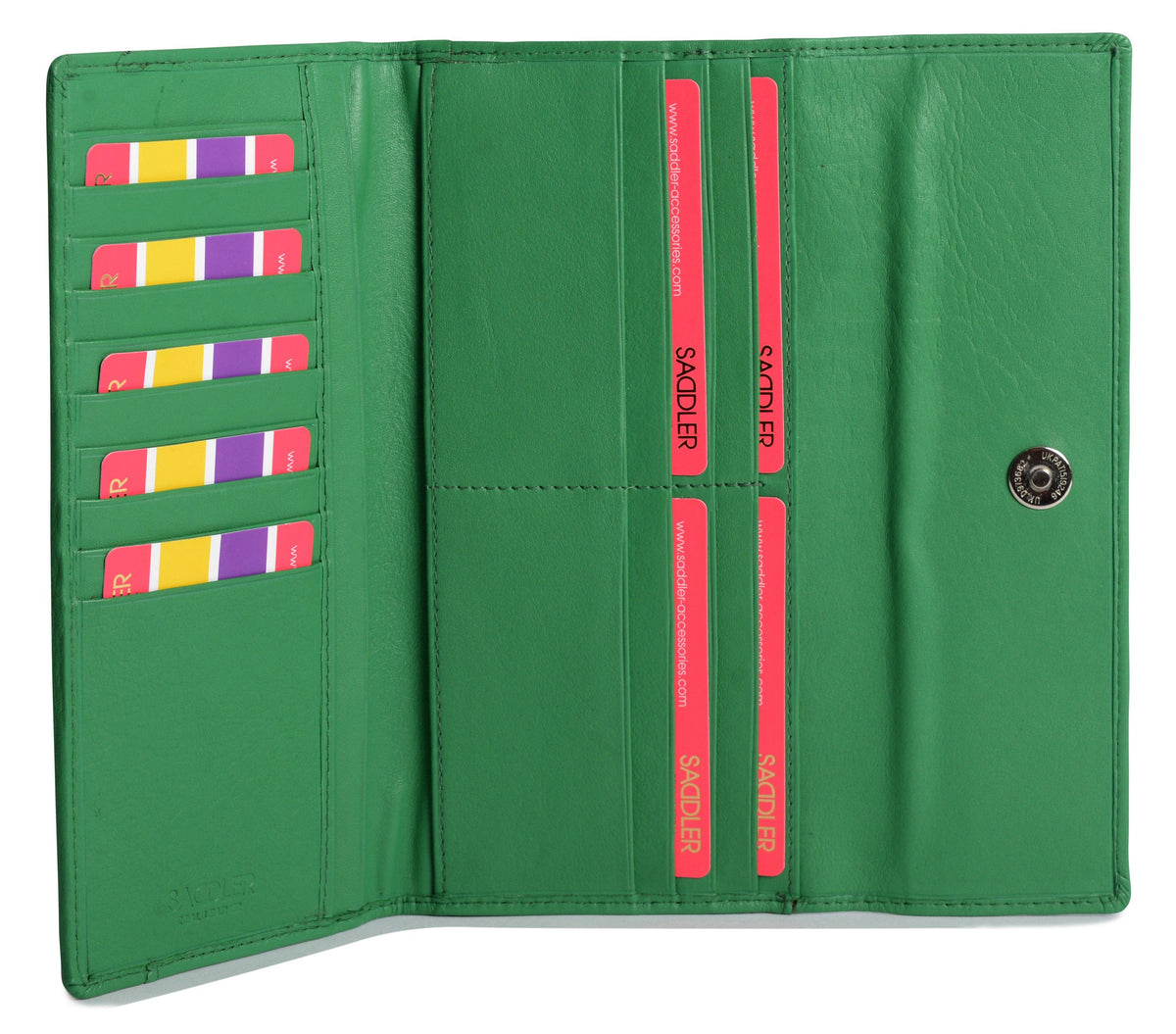 SADDLER CLAIRE Long Leather Trifold Purse - 18 Card Slots, Dual Zip Pockets, and Note Sections - RFID Protected