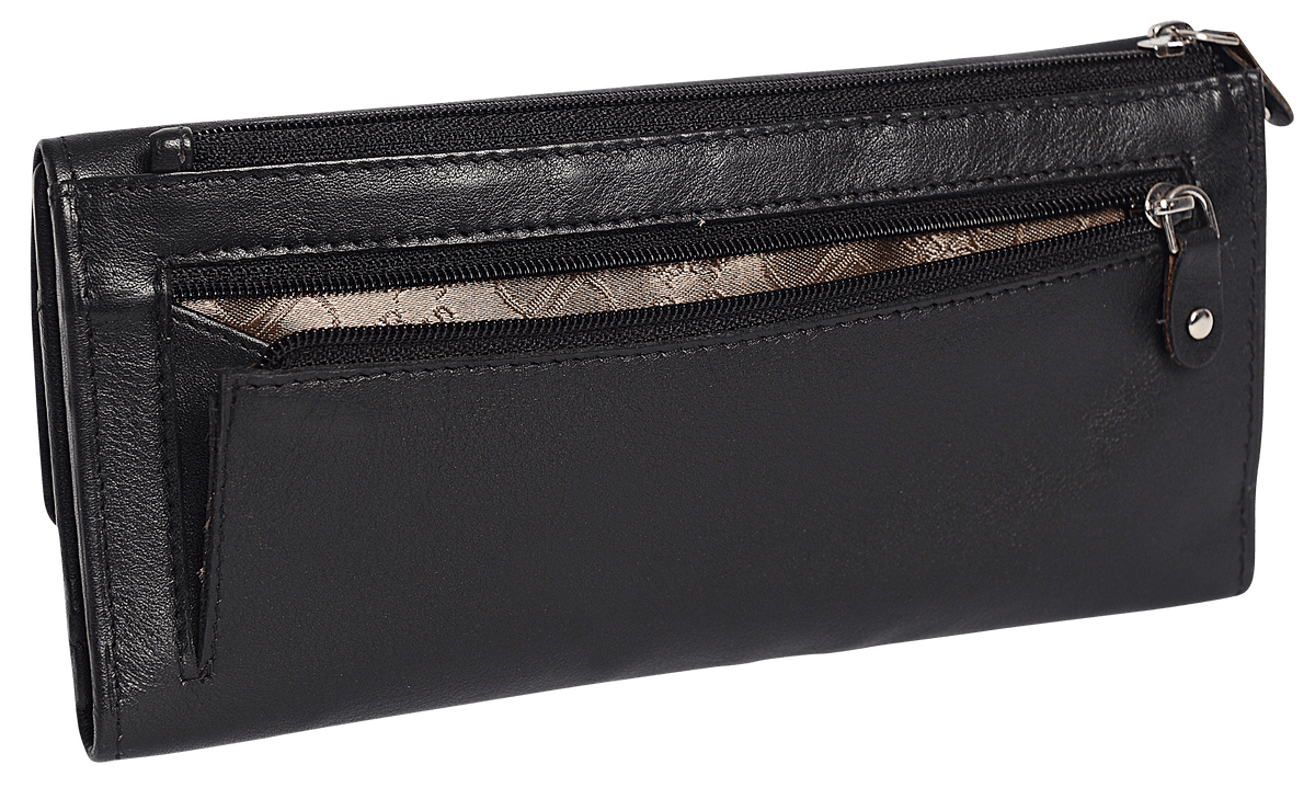 SADDLER CLAIRE Long Leather Trifold Purse - 18 Card Slots, Dual Zip Pockets, and Note Sections - RFID Protected