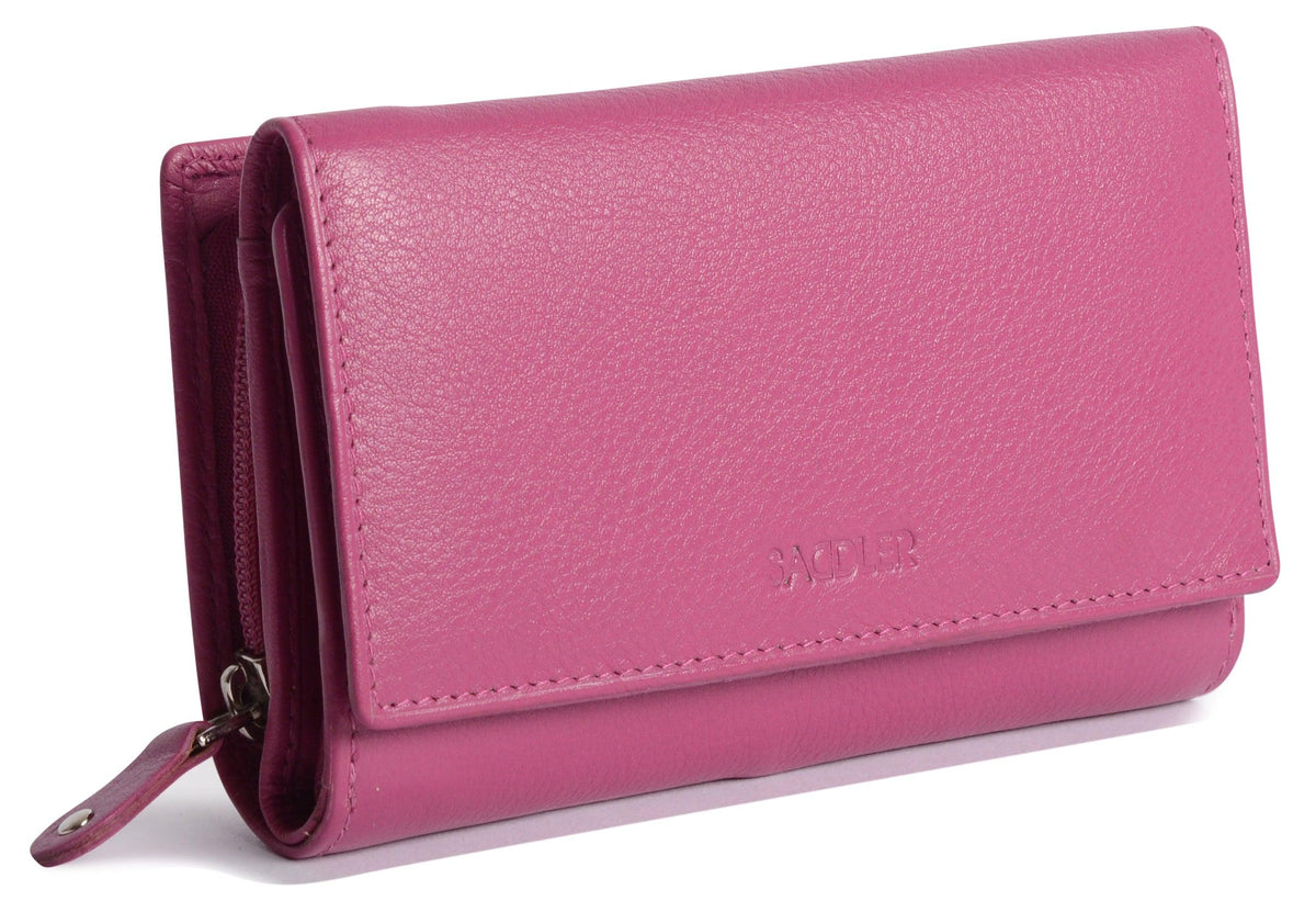Compact Trifold Leather Purse "Eleanor" – Handmade by Saddler | RFID Protected &amp; Gift Boxed | 10 Card Slots &amp; Rear Zip Coin Pocket