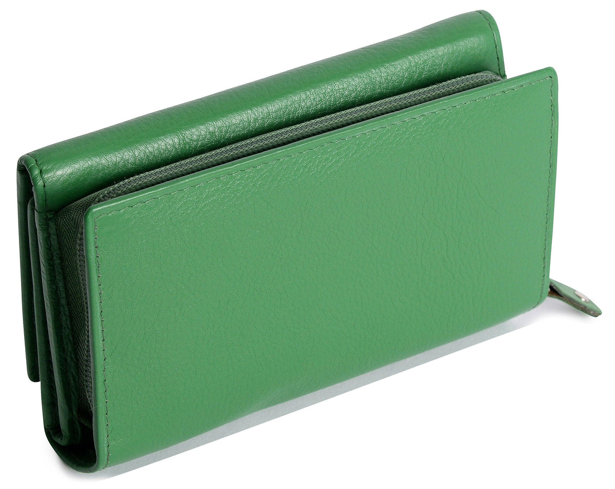 Compact Trifold Leather Purse "Eleanor" – Handmade by Saddler | RFID Protected &amp; Gift Boxed | 10 Card Slots &amp; Rear Zip Coin Pocket