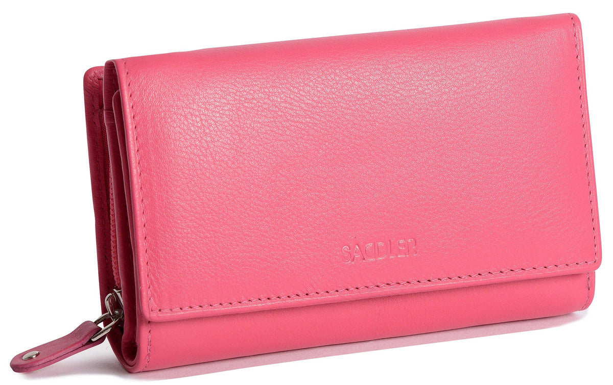 Compact Trifold Leather Purse "Eleanor" – Handmade by Saddler | RFID Protected &amp; Gift Boxed | 10 Card Slots &amp; Rear Zip Coin Pocket