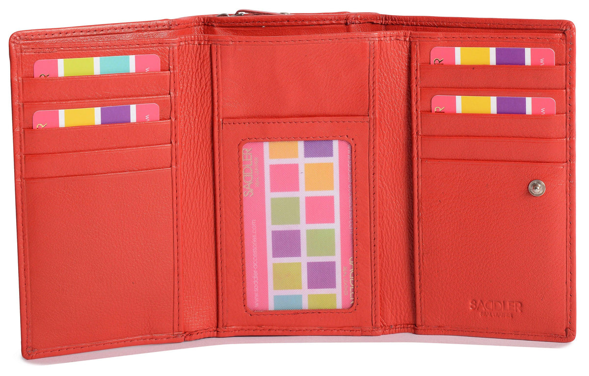 Compact Trifold Leather Purse "Eleanor" – Handmade by Saddler | RFID Protected &amp; Gift Boxed | 10 Card Slots &amp; Rear Zip Coin Pocket