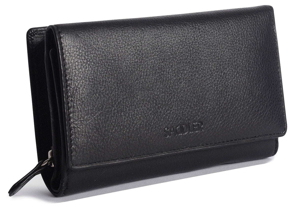 Compact Trifold Leather Purse "Eleanor" – Handmade by Saddler | RFID Protected &amp; Gift Boxed | 10 Card Slots &amp; Rear Zip Coin Pocket