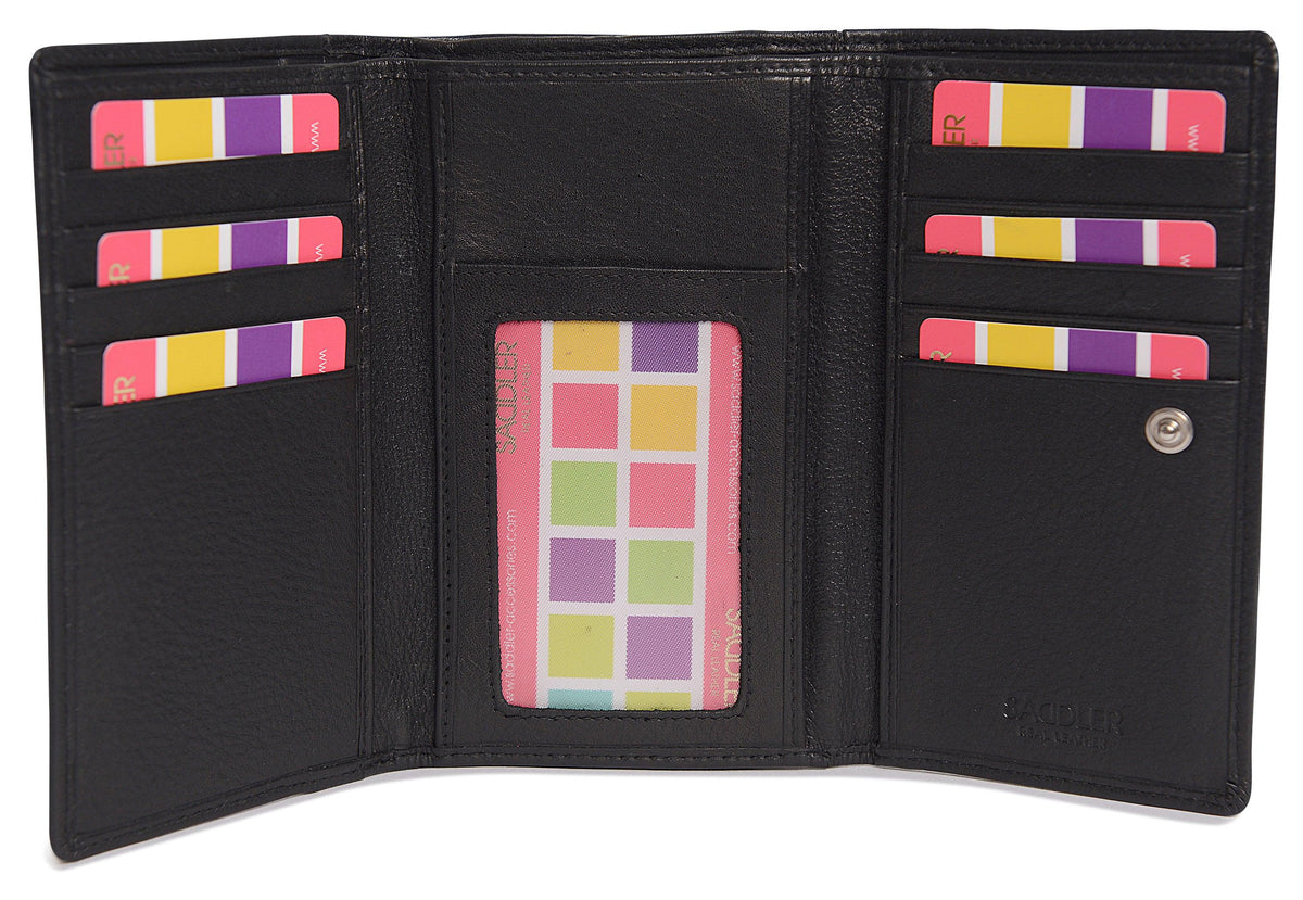 Compact Trifold Leather Purse "Eleanor" – Handmade by Saddler | RFID Protected &amp; Gift Boxed | 10 Card Slots &amp; Rear Zip Coin Pocket