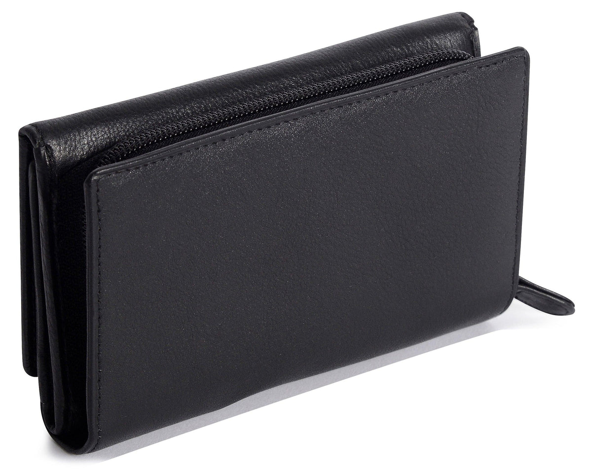 Compact Trifold Leather Purse "Eleanor" – Handmade by Saddler | RFID Protected &amp; Gift Boxed | 10 Card Slots &amp; Rear Zip Coin Pocket
