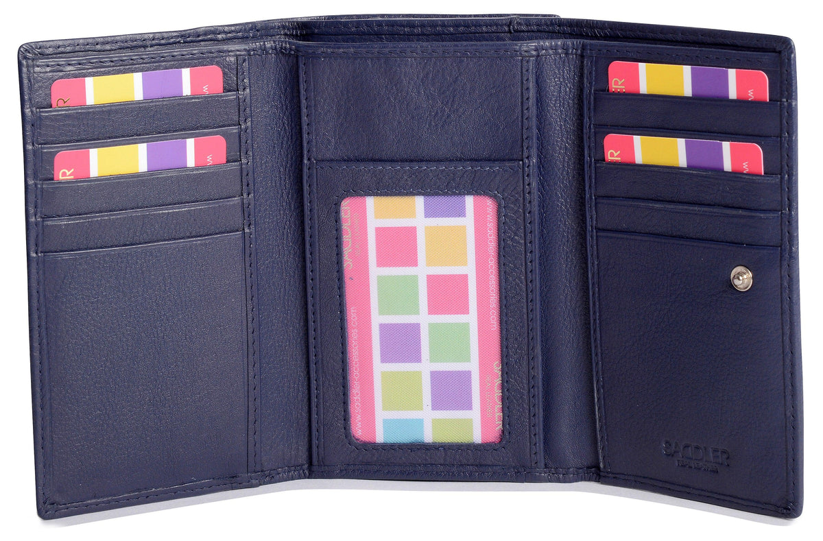 Compact Trifold Leather Purse "Eleanor" – Handmade by Saddler | RFID Protected &amp; Gift Boxed | 10 Card Slots &amp; Rear Zip Coin Pocket
