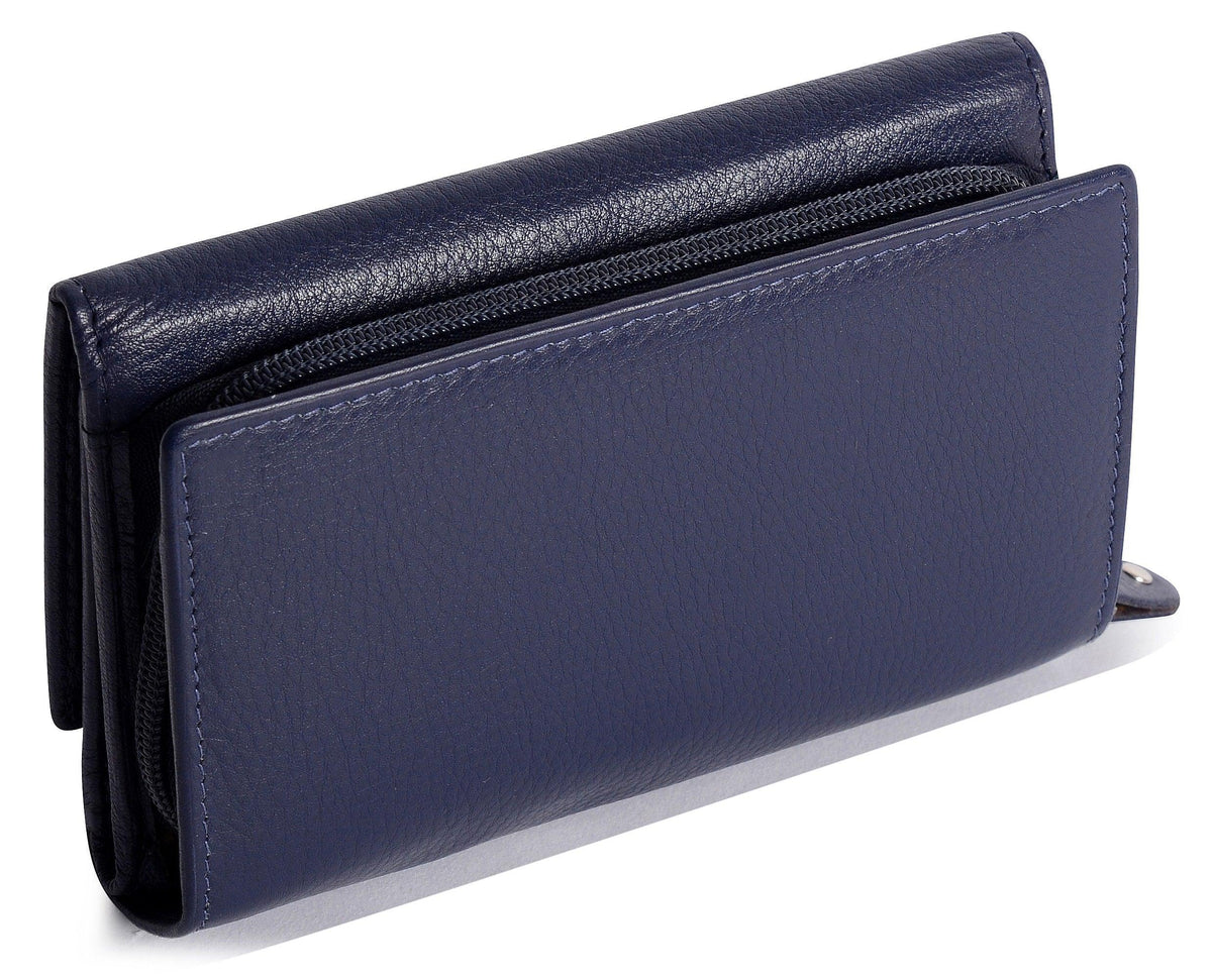 Compact Trifold Leather Purse "Eleanor" – Handmade by Saddler | RFID Protected &amp; Gift Boxed | 10 Card Slots &amp; Rear Zip Coin Pocket