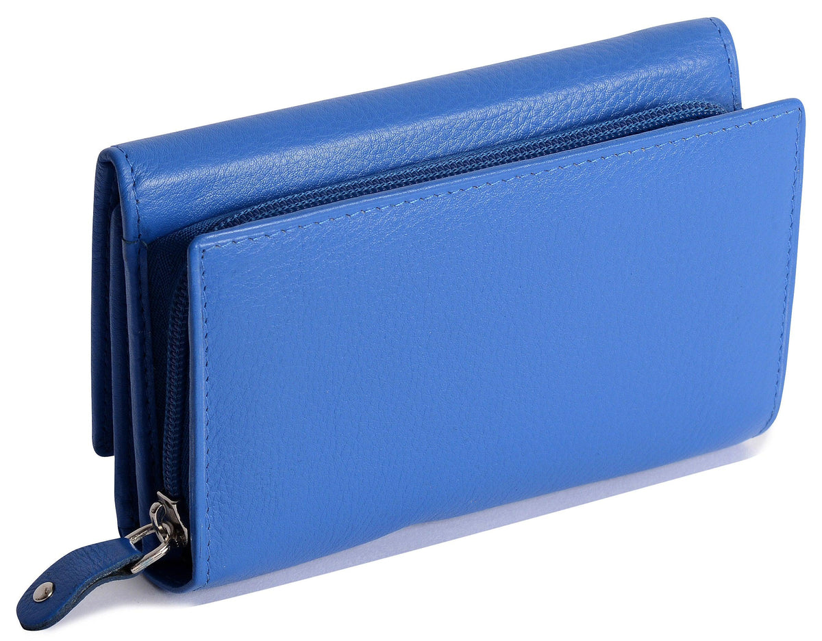 Compact Trifold Leather Purse "Eleanor" – Handmade by Saddler | RFID Protected &amp; Gift Boxed | 10 Card Slots &amp; Rear Zip Coin Pocket