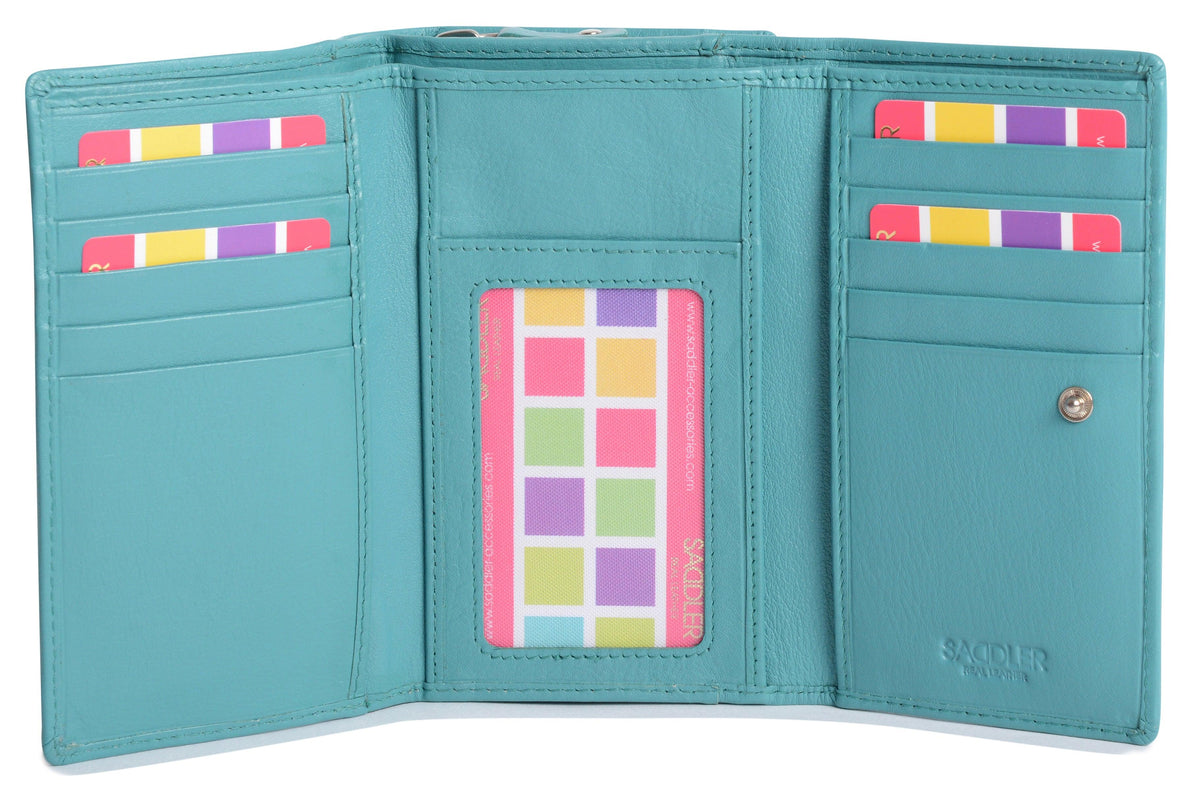 Compact Trifold Leather Purse "Eleanor" – Handmade by Saddler | RFID Protected &amp; Gift Boxed | 10 Card Slots &amp; Rear Zip Coin Pocket