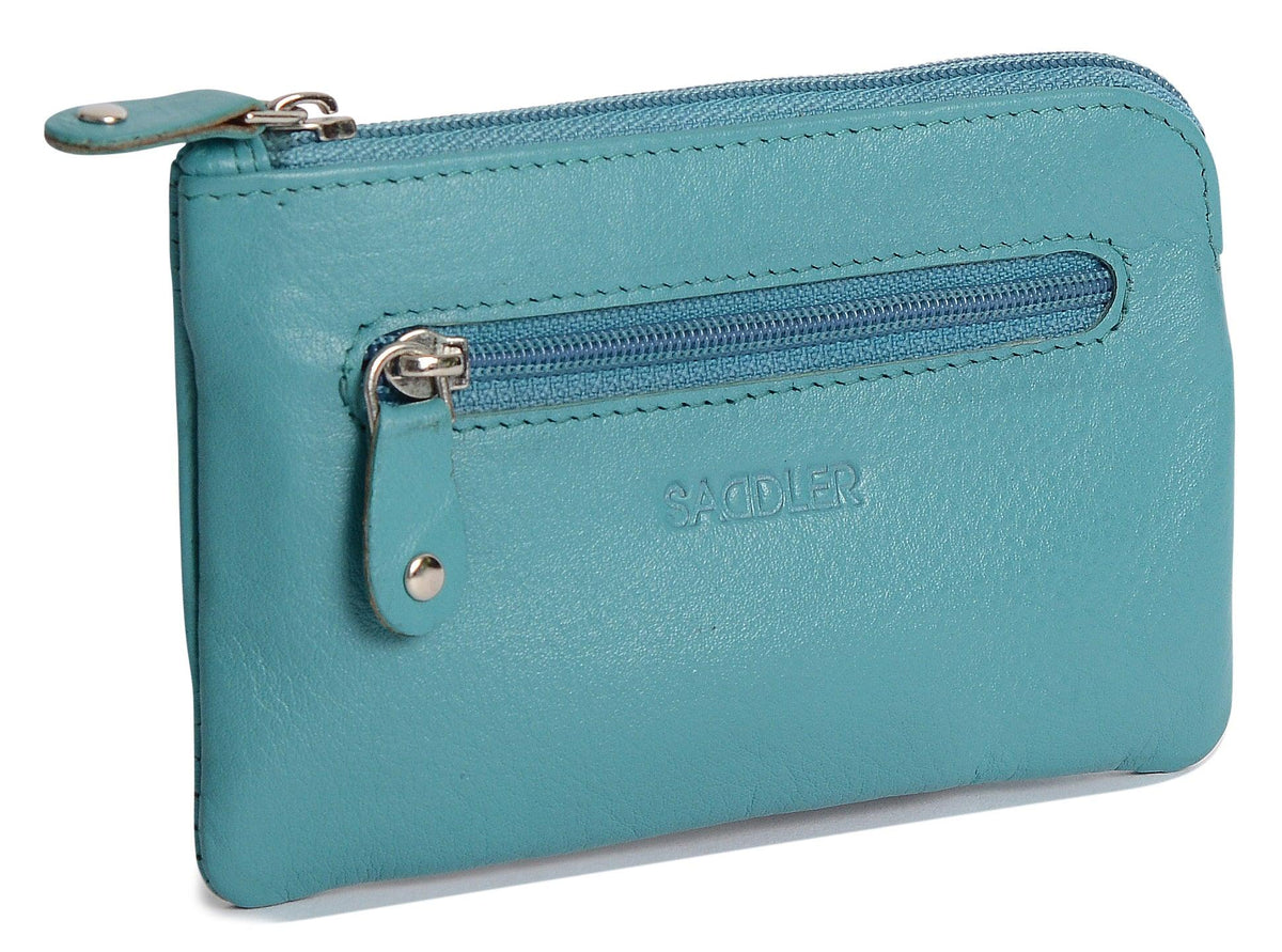 Compact Leather Coin &amp; Card Purse "Ellie" – Handmade by Saddler | RFID Protected &amp; Gift Boxed | With Front Zip Pocket &amp; Key Holder